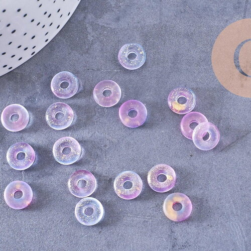 Pendentif donut verre violet rose feuille d'or 10x3mm, x10 (g10627)
