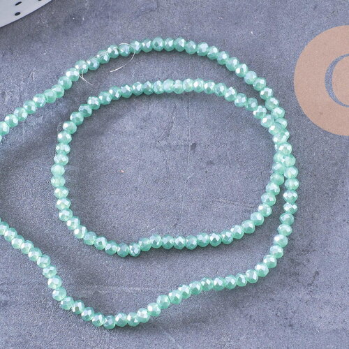 Perles rondelles cristal vert irisé 3x2mm, fil de 39-40cm x1 (g10616)