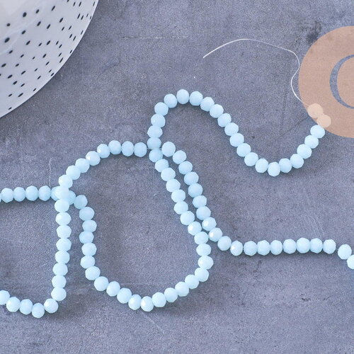 Perles rondelles cristal bleu ciel facette 4x3mm, fil de 41cm x1 (g10614)