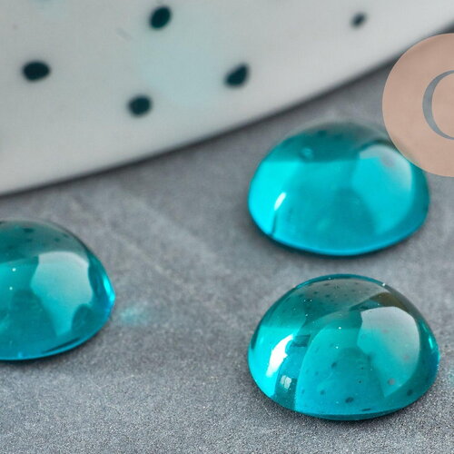 Cabochon rond verre lisse turquoise foncé 10mm, x1 (g8605)
