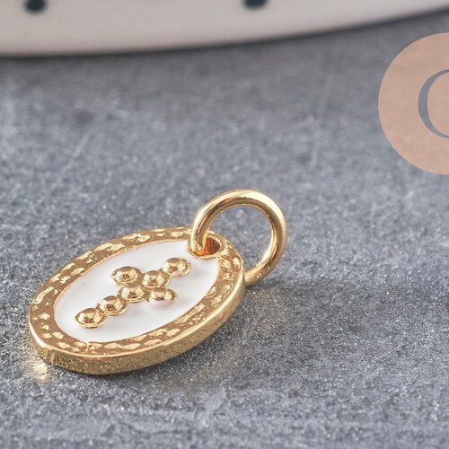 Pendentif médaille ovale croix laiton doré 12mm, x1 (g2949)