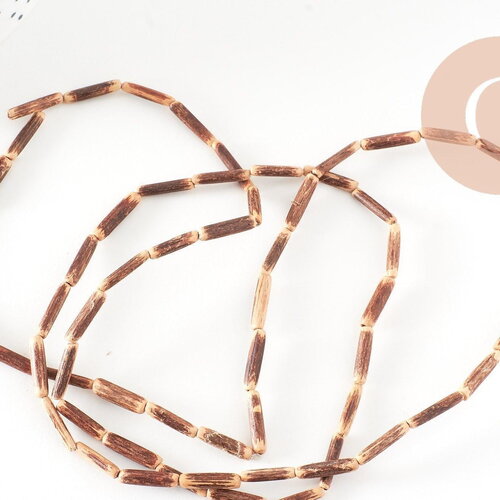Perles tube coco nature, bois naturel, perles bois, perles tube bois,14-19mm, fil de 38cm, x1 g0014