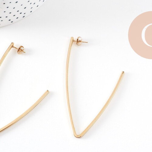 Créole ovale grande acier doré, oreille percée,sans nickel, boucles acier, 77mm, la paire (g2832)