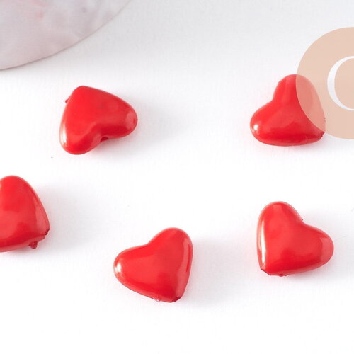 Perle coeur plastique rouge 12mm, x5 (g10405)
