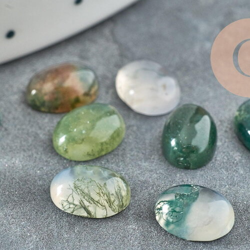 Cabochon ovale agate mousse naturelle 8x6mm, x1 (g0413)