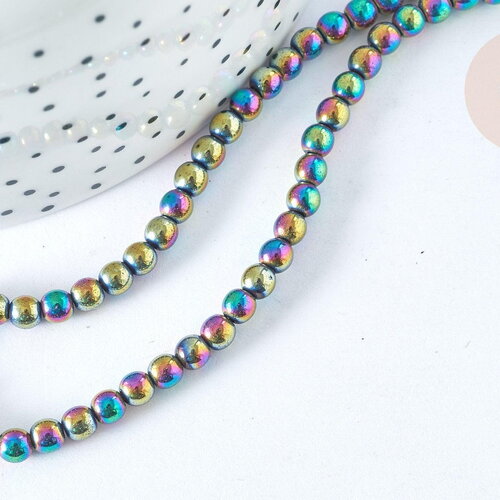 Perle ronde hématite de synthèse multicolore 4mm, création bijoux diy, le fil de 39cm, x1 (g7403)