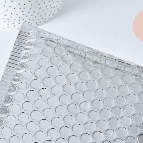 Enveloppes à bulles en plastique métallisé argent 22.5x15cm, x10 (g6812)