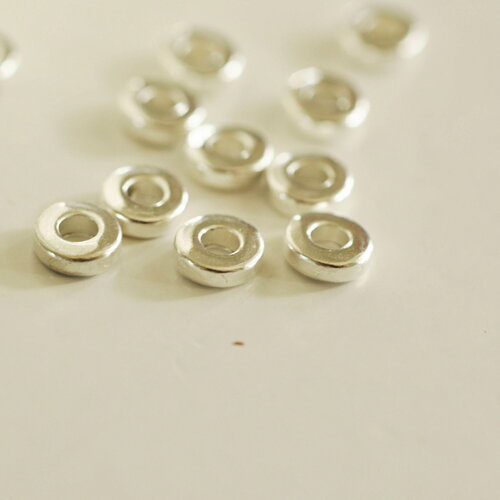 Rondelles tube argenté, perles argentées, perles intercalaires,perle argent,6mm, x50 (g0182)