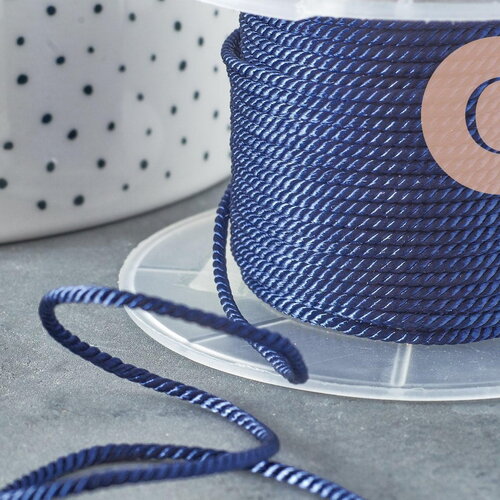 Cordon satiné torsadé bleu marine 2mm, x1 mètre (g4593)
