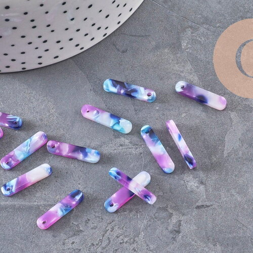 Pendentif rectangle violet bleu acétate 19.5mm, x10 (g3087)