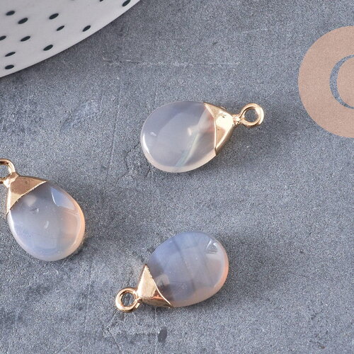 Pendentif goutte agate grise naturelle 17-19mm, x1 (g2789)