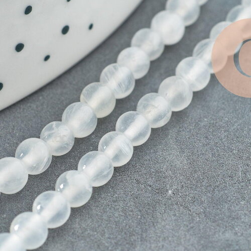 Perle ronde selenite naturelle 4mm x1 fil de 41cm (g4381)