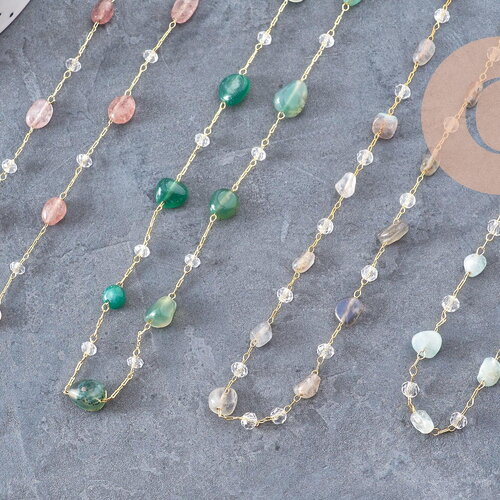 Collier chaine collier pierre laiton doré 39.5cm, x1 (g10921)