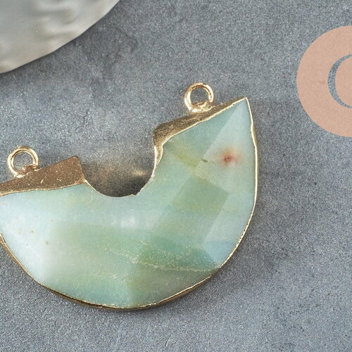 Pendentif demi-cercle amazonite fer doré 41mm, pendentif pierre amazonite naturelle, x1 g0585