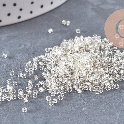Perles rocaille tube verre blanc argent, x1 sachet 8g (g10909)