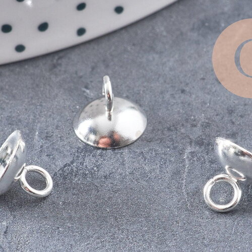 Bélière pendentif coupelle en acier 201 inoxydable argenté 7x10mm, x10 (g10903)