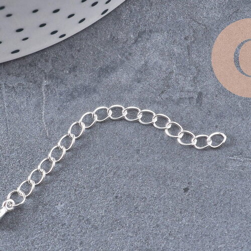 Chaine extension acier inoxydable argenté avec breloque de finition 57-60mm, x1 (g10888)