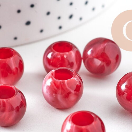 Perle rondelle acrylique rouge imitation pierre 11.5mm, x50 (g10887)