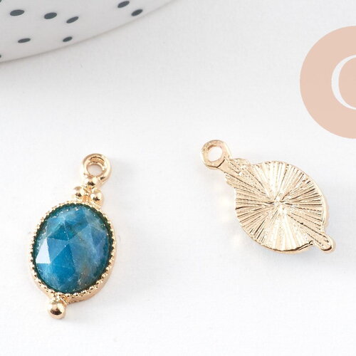 Pendentif ovale apatite bleue naturelle 20.5mm, x1 (g10896)