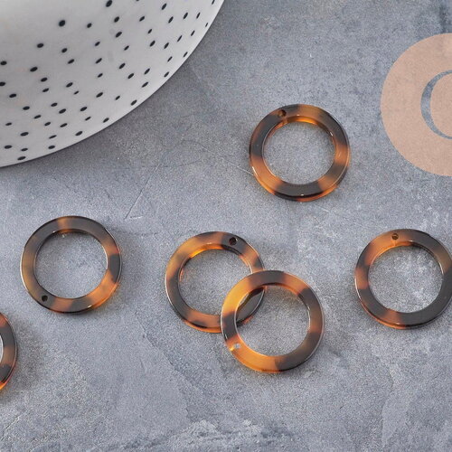 Pendentif cercle marron acétate, perle acétate,connecteur plastique,21.5mm, x2 ou x10 (g4802)