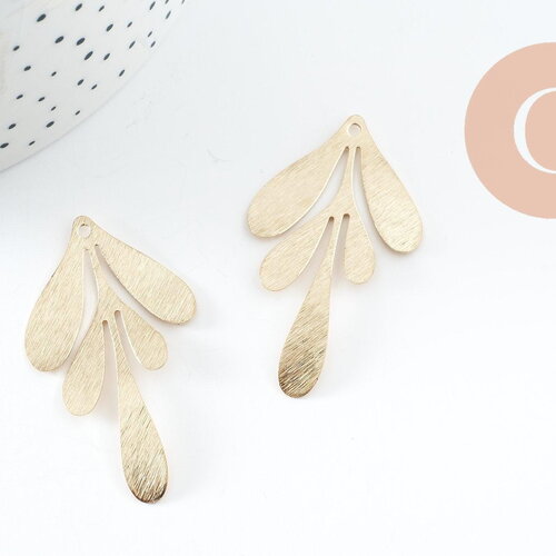 Pendentif branche feuille laiton brossé,breloque laiton brut, feuille laurier bijoux,pendentif laiton brut, 46x27mm, x2 g3242