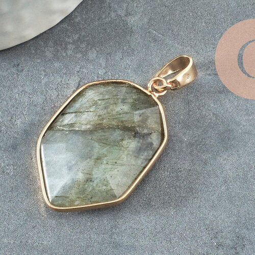 Pendentif hexagone labradorite naturelle 30mm, x1 (g1473)