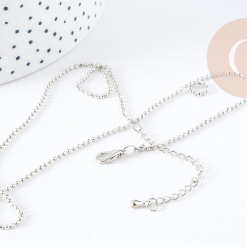 Collier chaine boule fine laiton platine boule facettes 1.5mm/45cm,chaine collier laiton argenté chaine complète avec fermoir x1 g6202