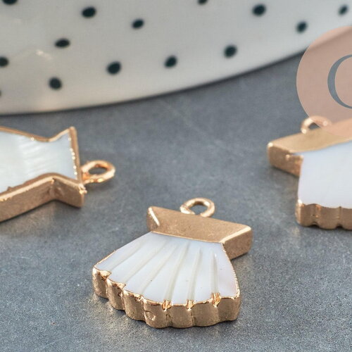 Pendentif coquillage nacre blanche naturelle doré 18mm, x1 (g0643)