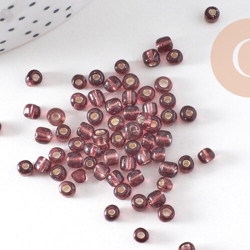 Grosses perles rocaille violet argent,perles rocaille, violet argent transparent,perle verre, 4mm, x10gr (g3672)