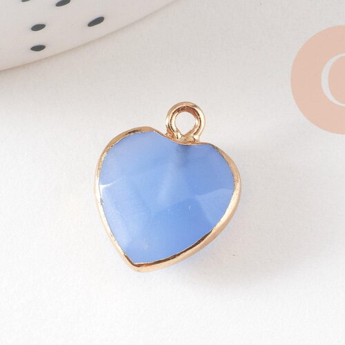 Pendentif coeur jade bleu facettes 17mm, x1 (g4042)