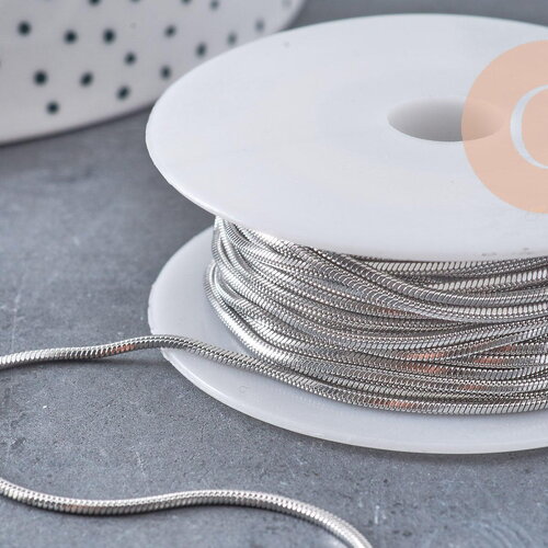 Chaine serpent fine acier 304 inoxydable platine 1.2mm, x1 mètre (g10871)