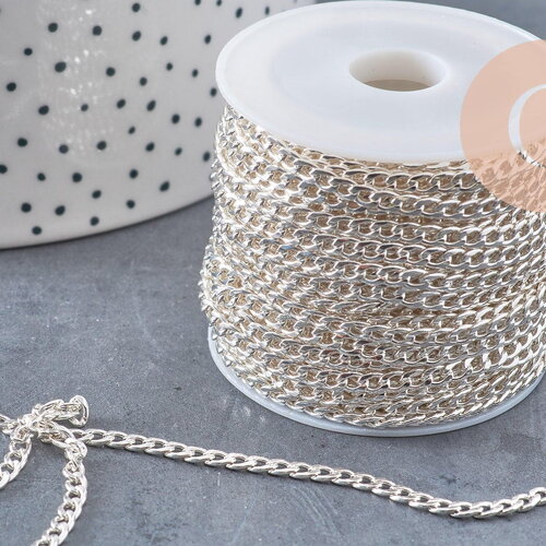 Chaine maille courbe plate acier 304 inoxydable argenté 4.5x3mm, x1 mètre (g10867)