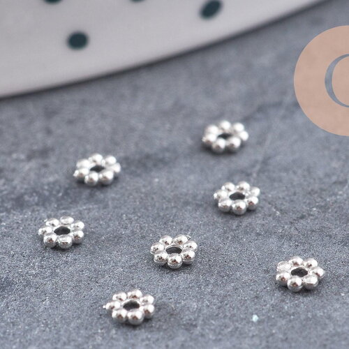 Perles intercalaires rondelles fleurs acier 304 inoxydable platine 3mm, x10 (g10856)