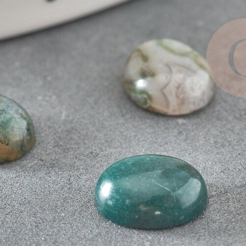 Cabochon ovale agate mousse verte naturelle,10x8mm, x1 (g1865)