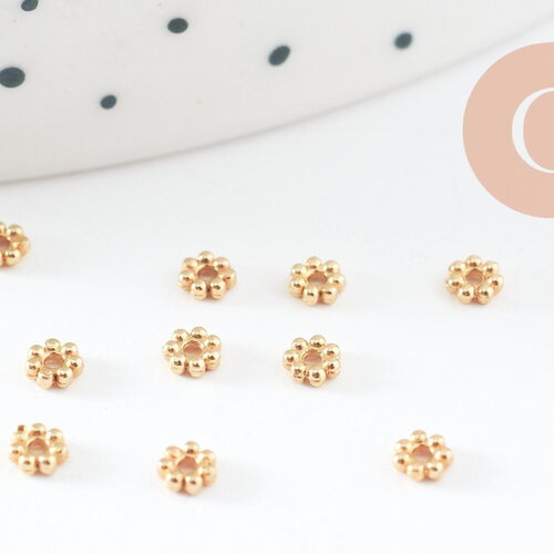 Perles intercalaires rondelles fleurs acier 304 inoxydable doré 3mm, x5 (g9832)