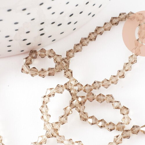 Perles cristal toupies facette beige transparent 3mm,fil de 36cm, x1 (g2598)