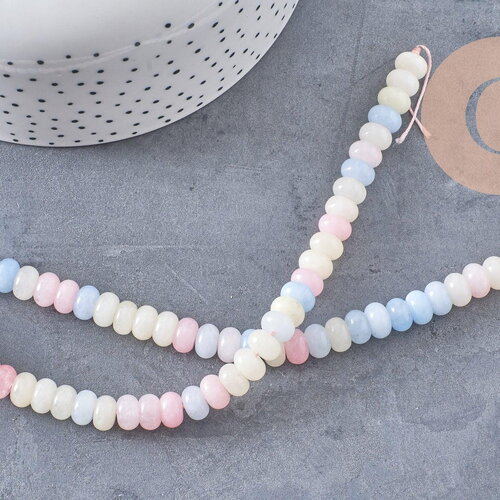 Perle rondelle jade naturel multicolore pastel 8x5mm, x1 fil de 38.5cm (g10599)