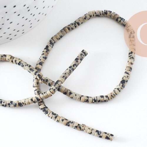 Perle rondelle heishi jaspe dalmatien naturel 4.5mm, x1 fil de 38cm (g2773)