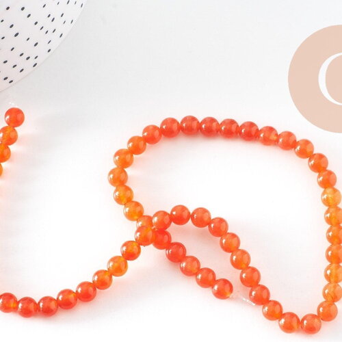Perle ronde jade naturel orange teinté 6mm, x1 fil de 39cm (g8955)