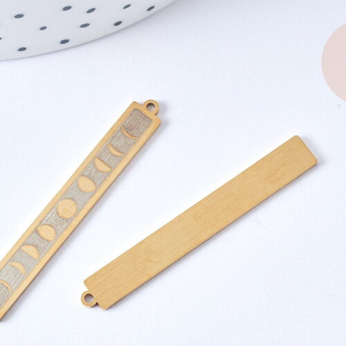 Pendentif médaille rectangle lune acier 201 doré inoxydable 45mm, x1 (g7918)