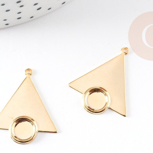 Pendentif triangle support cabochon doré 16k 29mm, x2 (g3434)