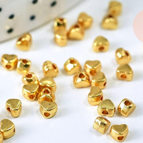 Perles intercalaires facettées doré cœur 3.5mm, perles doreés, x50 (g5577)