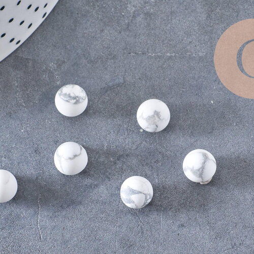 Pierre ronde howlite naturelle non percée 8mm, x1 (g5837)