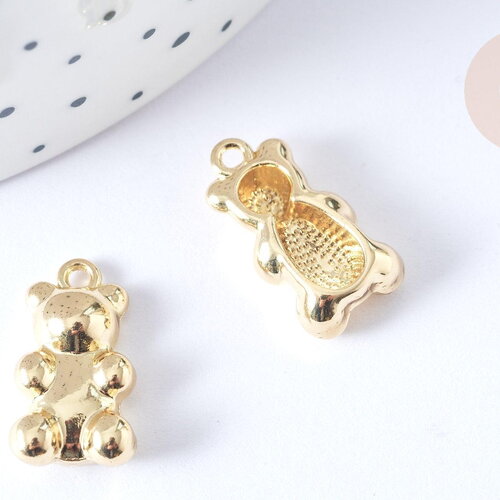Pendentif ourson zamac doré 17.5x9.5mm, pendentif jouet, bijou d'enfance, x1 (g7890)