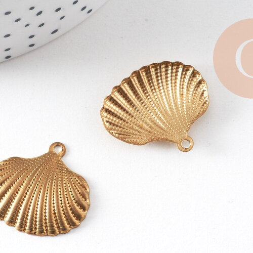 Breloque coquillage laiton brut 26mm, breloquesmétal doré pour création bijoux,sans nickel x2 g7268