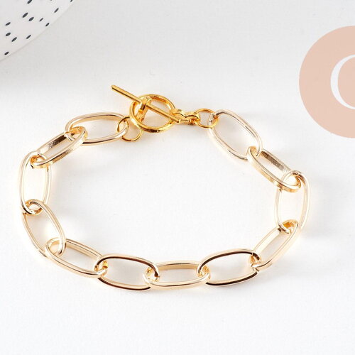 Bracelet maille trombone aluminium doré, bracelet doré à gros maillons, 18.3cm, x1 (g4933)