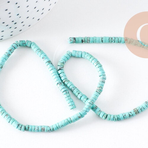 Perle rondelle howlite naturelle turquoise 4mm, x1 fil de 39cm (g0325)