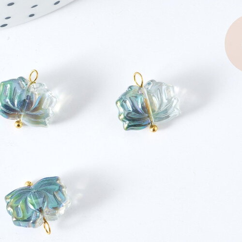 Pendentif perle fleur de lotus cristal gris laiton doré 14mm, x5 (g8147)