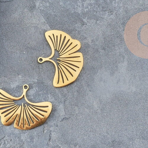 Pendentif acier 304 inoxydable doré feuille gingko 23mm, x1 (g6129)