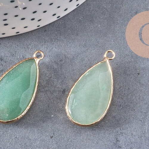 Pendentif goutte jade vert doré, pendentif jade, pendentif pierre,jade naturel, jade vert,jade vert naturel,33mm, x1 g0581